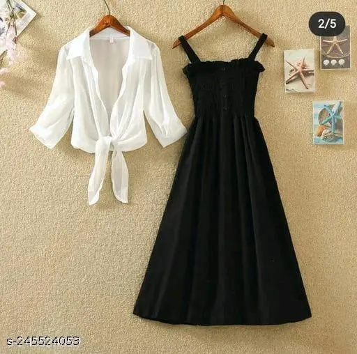 A-line Fit Smocking Dress with Jacket